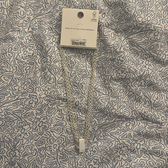 NWT Madewell Stone Collection White Opal Double Chain Polished Silver Necklace - Picture 3 of 4